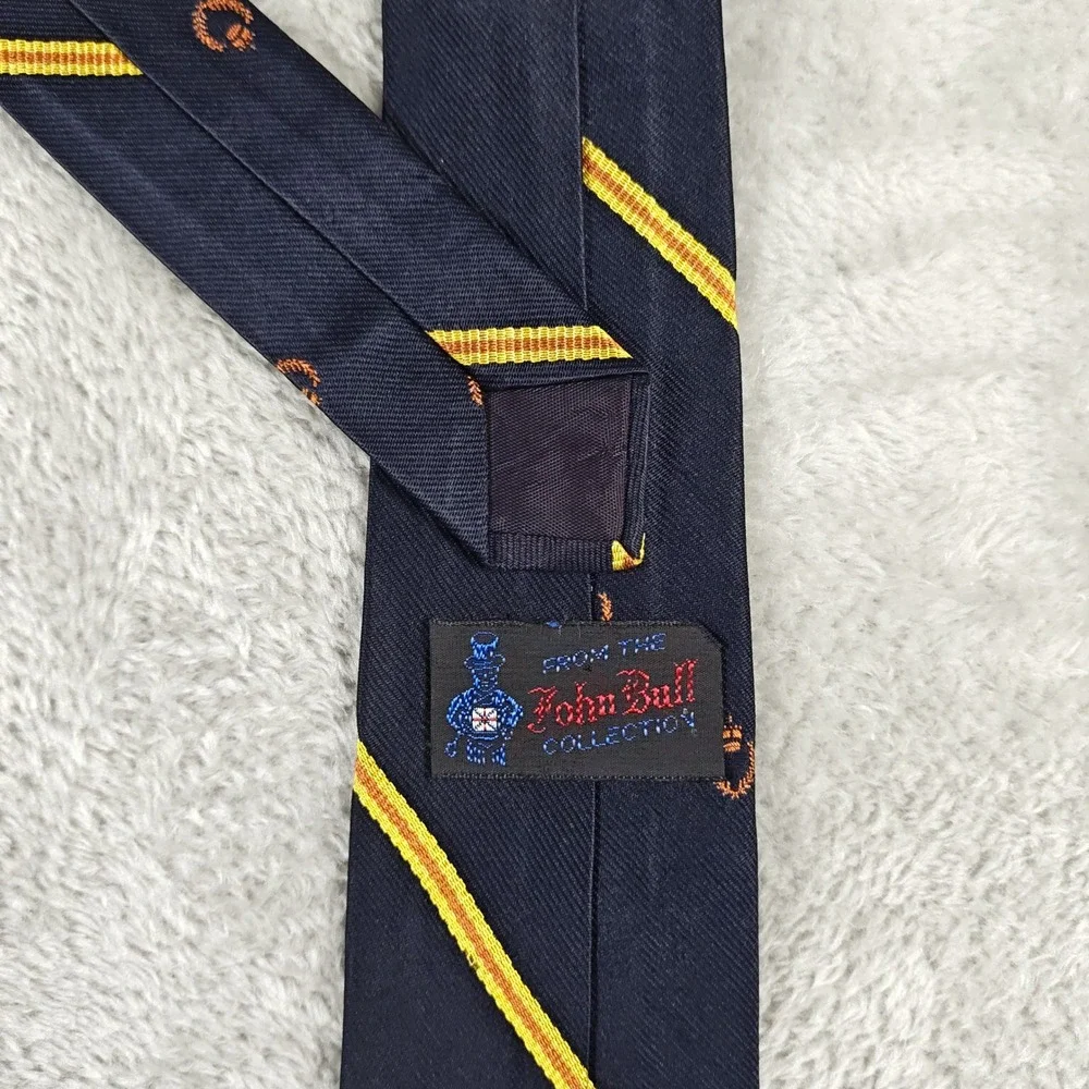 Vintage John Bull Tie Mens Blue Red Striped Crest Silk 70s Preppy Old Money
